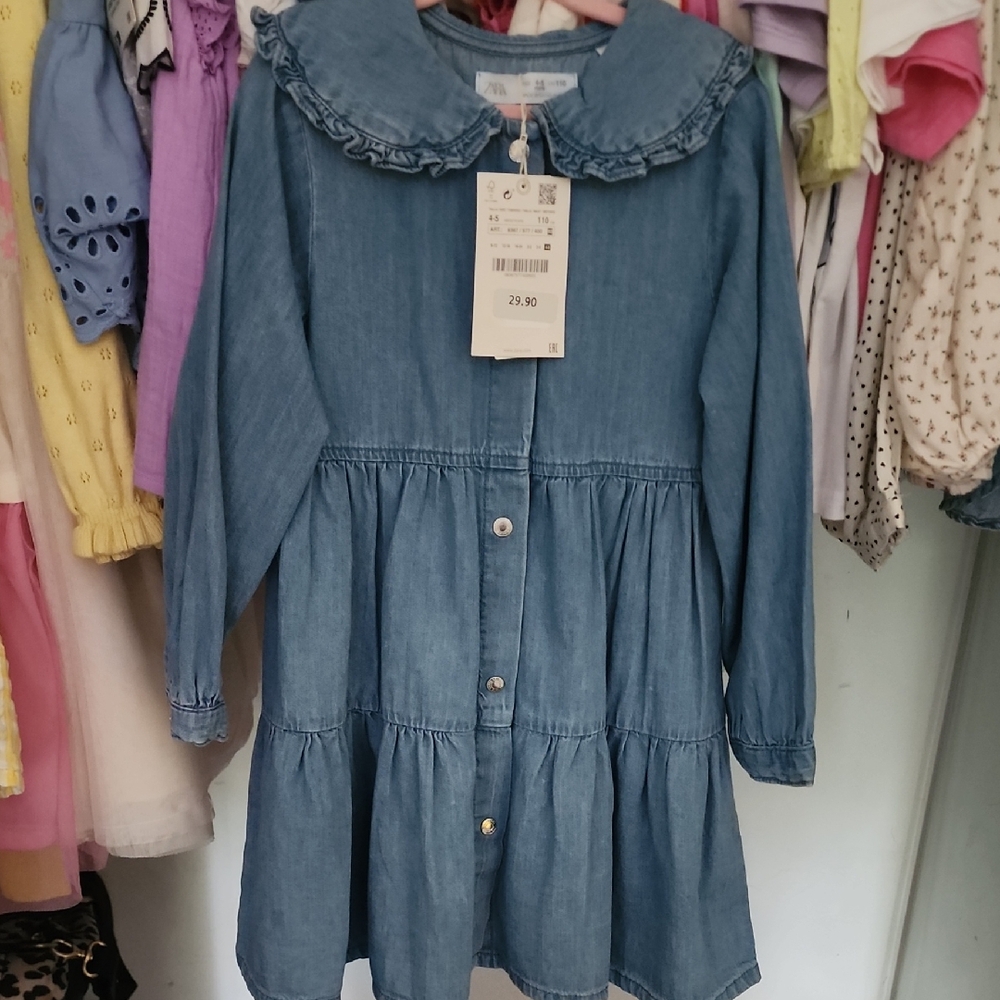 Zara Kids Blue Denim Dress with Ruffle Collar